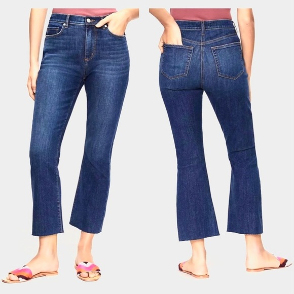 LOFT Denim - LOFT Curvy Kick Crop Jeans Women’s Size 12 Faded Dark Wash Raw Frayed Hems